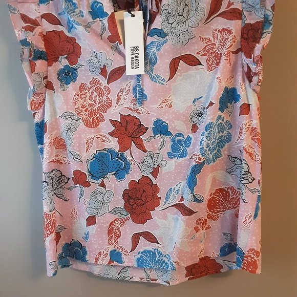 BB Dakota Steve Madden Flutter Away Floral Print Ruffle Tie Top New! S - Picture 10 of 16
